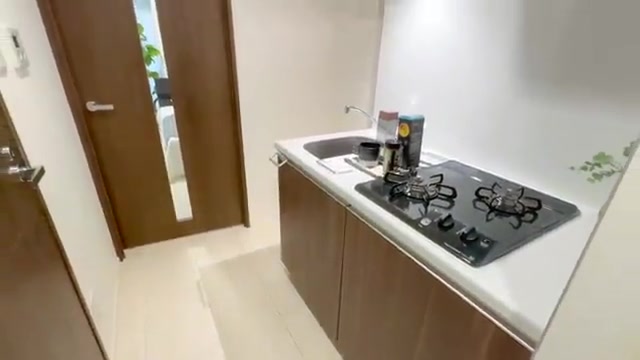 1K賃貸マンション内見のキッチン（室内・外観の様子）