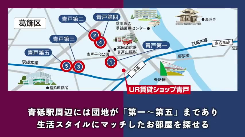 葛飾区の1Kの青戸団地の全体（室内・外観の様子）