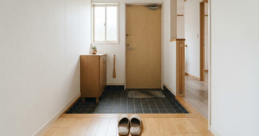 室内の床と一段下がった玄関の土間