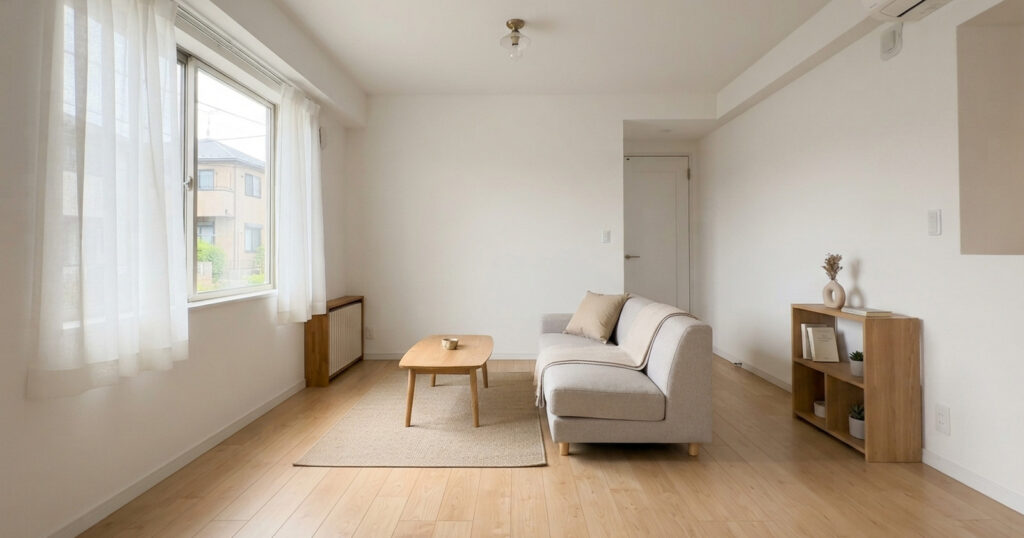 朝光が差し込む整った賃貸住宅のリビング