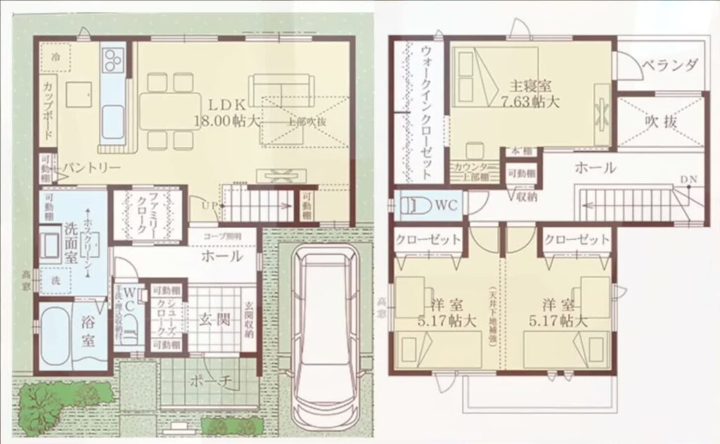 交野・私部西16号地 3LDK+SC+FC+WICの間取り図