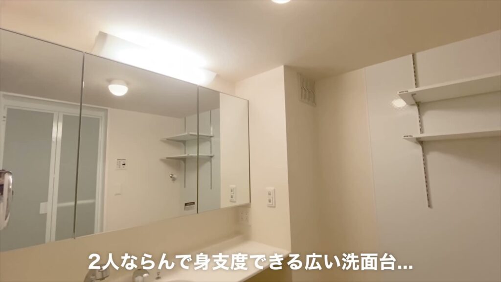2LDKの洗面台と三面鏡