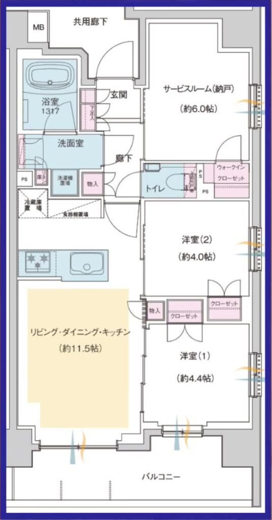 プレシス上福岡 2LDK+Sの間取り図