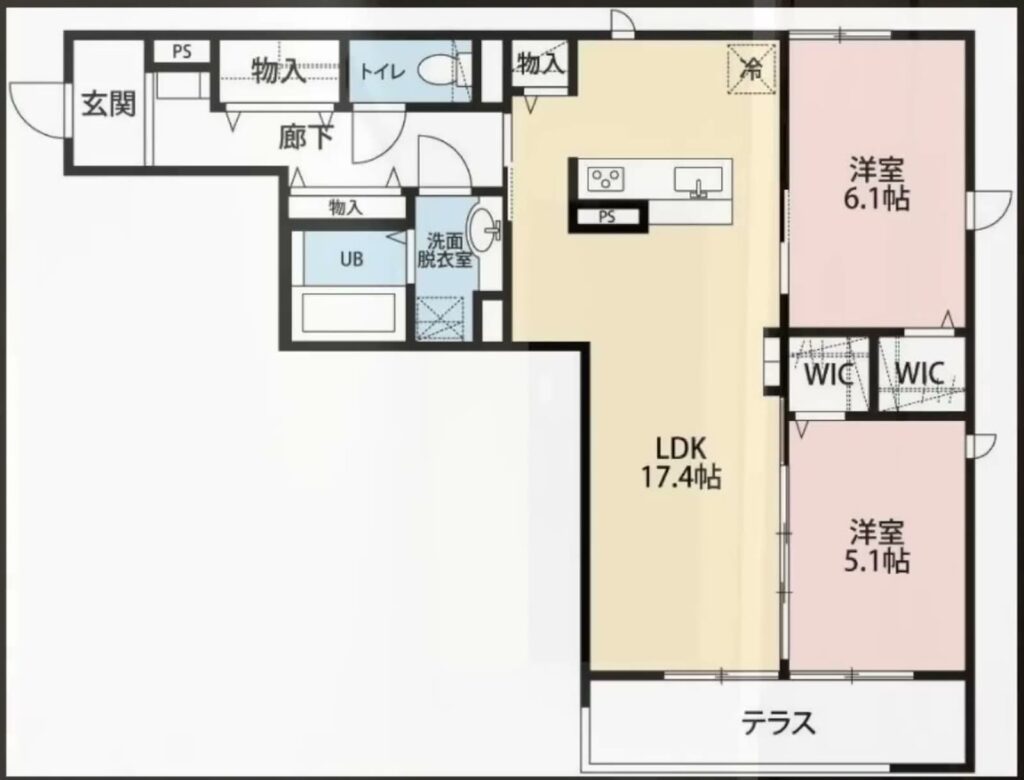 グラングレース 2LDKの間取り図