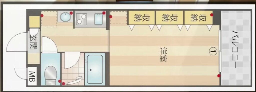 RJR大橋東 1Kの間取り図