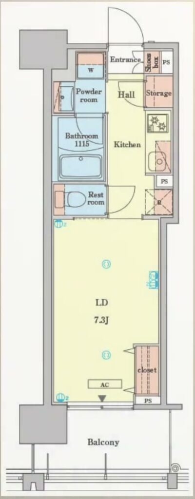 RJRプレシア江坂駅前 1Kの間取り図