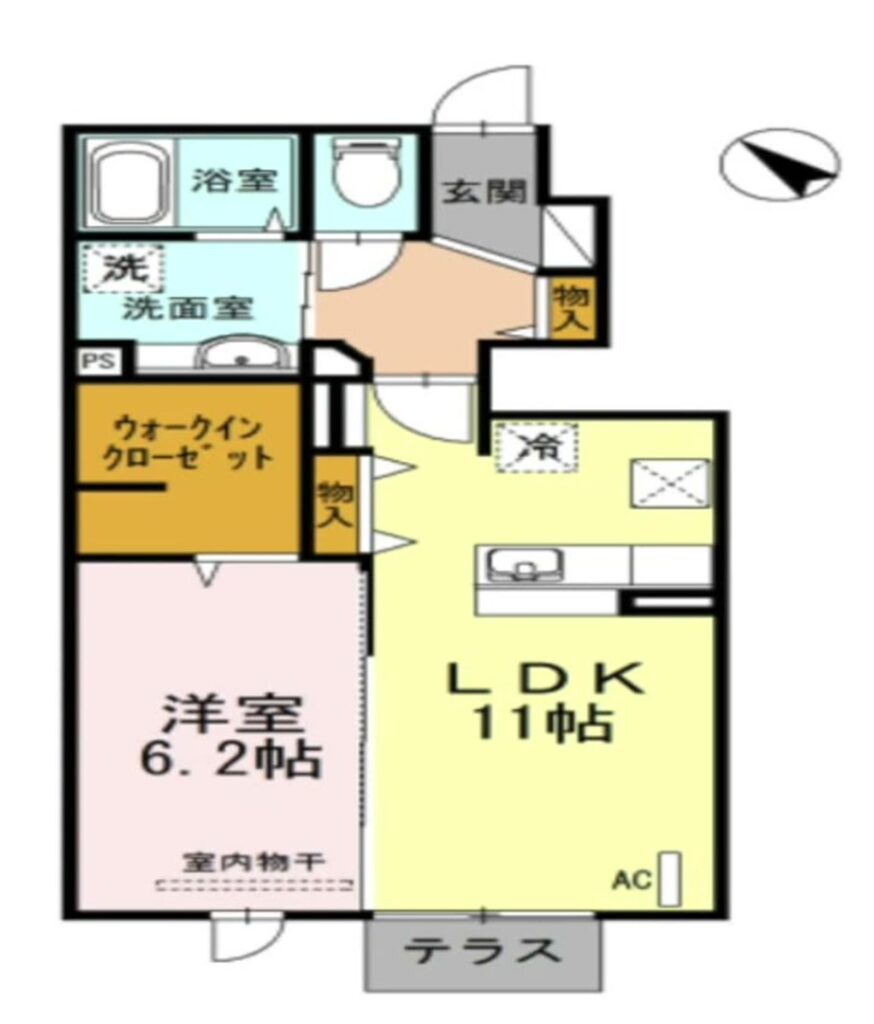 グラシュージャルダン 1LDKの間取り図