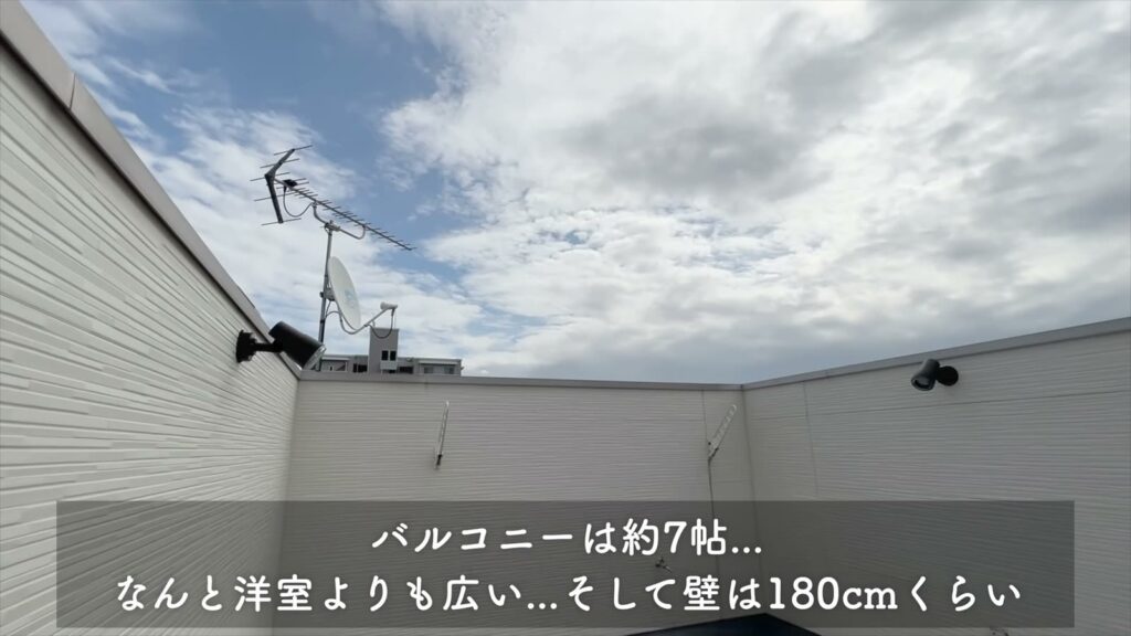 1LDKのルーフバルコニー付き物件 1LDKのバルコニー全体