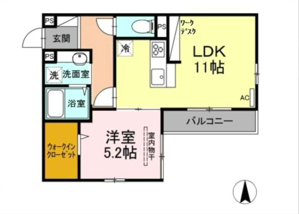 広島市東区の1LDK 1LDKの間取り図