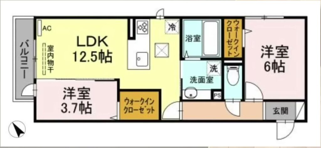 東広島市西条中央の2LDK 2LDKの間取り図