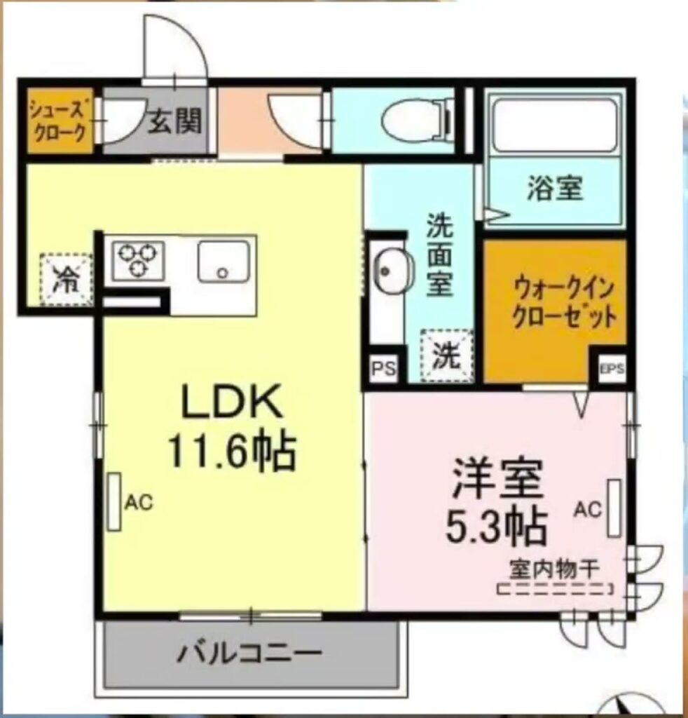 舟入幸町の1LDK 1LDKの間取り図