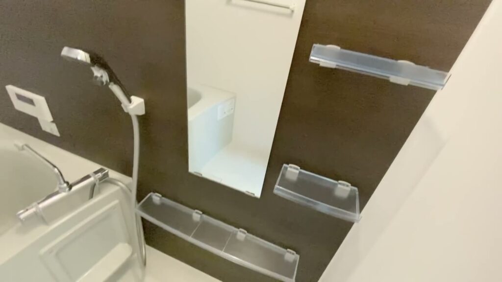 広島県の1R賃貸アパート 1Rの鏡と棚