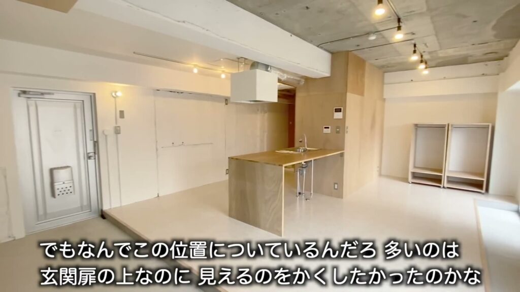 1Rの玄関扉と居室