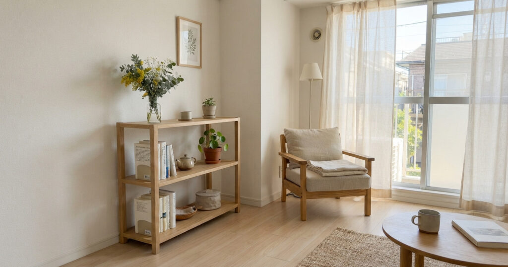朝の光が差し込む清潔なフローリングの部屋